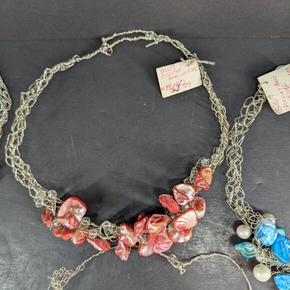 Homemade Crochet Jewelry Wire Necklace with Multicolor Beads 23" Long Lot of 6 - Picture 3 of 10